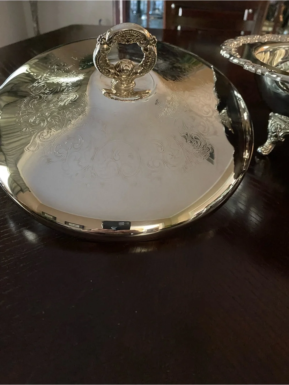 Silver Covered Serving Dish with Decorative Lid and Pyrex dish 12 inches - Picture 9 of 15